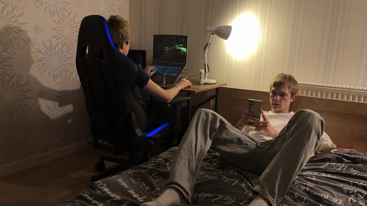 Wink saw his friend’s erect cock, could not resist and gave a throat blowjob after which Twink’s ass was fucked and cummed